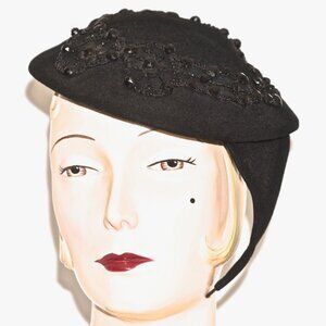 Saks Fifth Avenue 1930's Black Beaded Hat